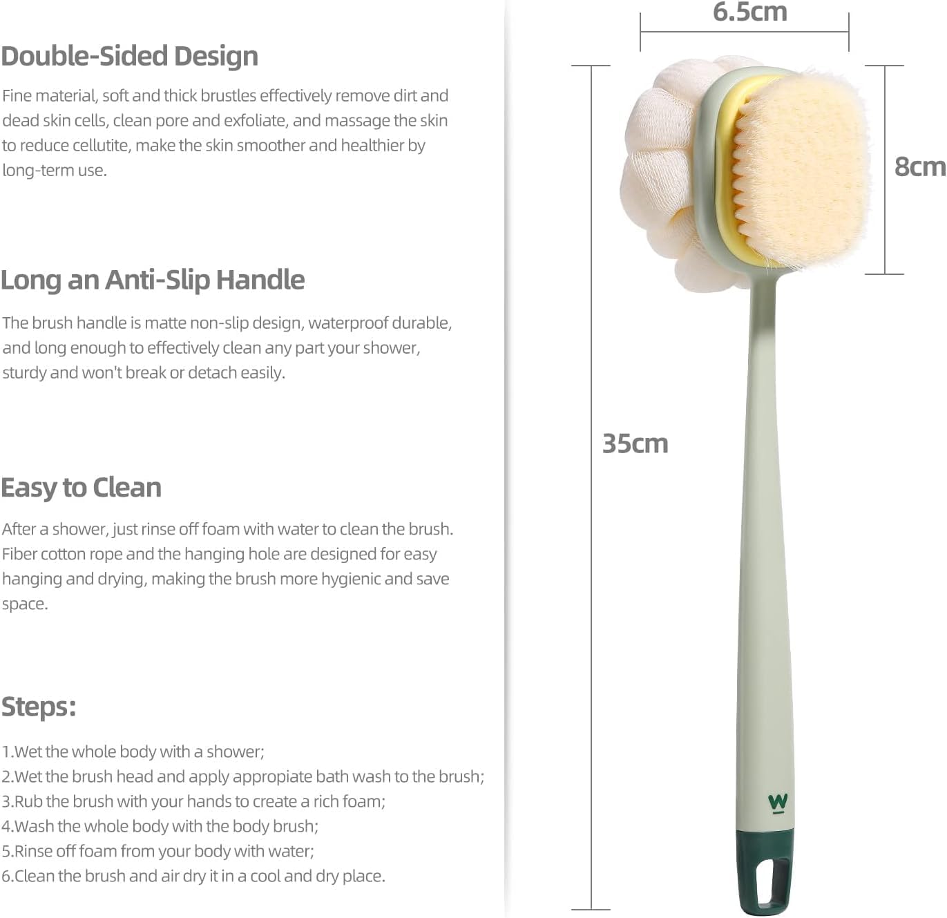 Double-Sided Body Brush with Long Handle, Chevron Pattern Bath Massager and Exfoliator, Multicolor, 1 Piece