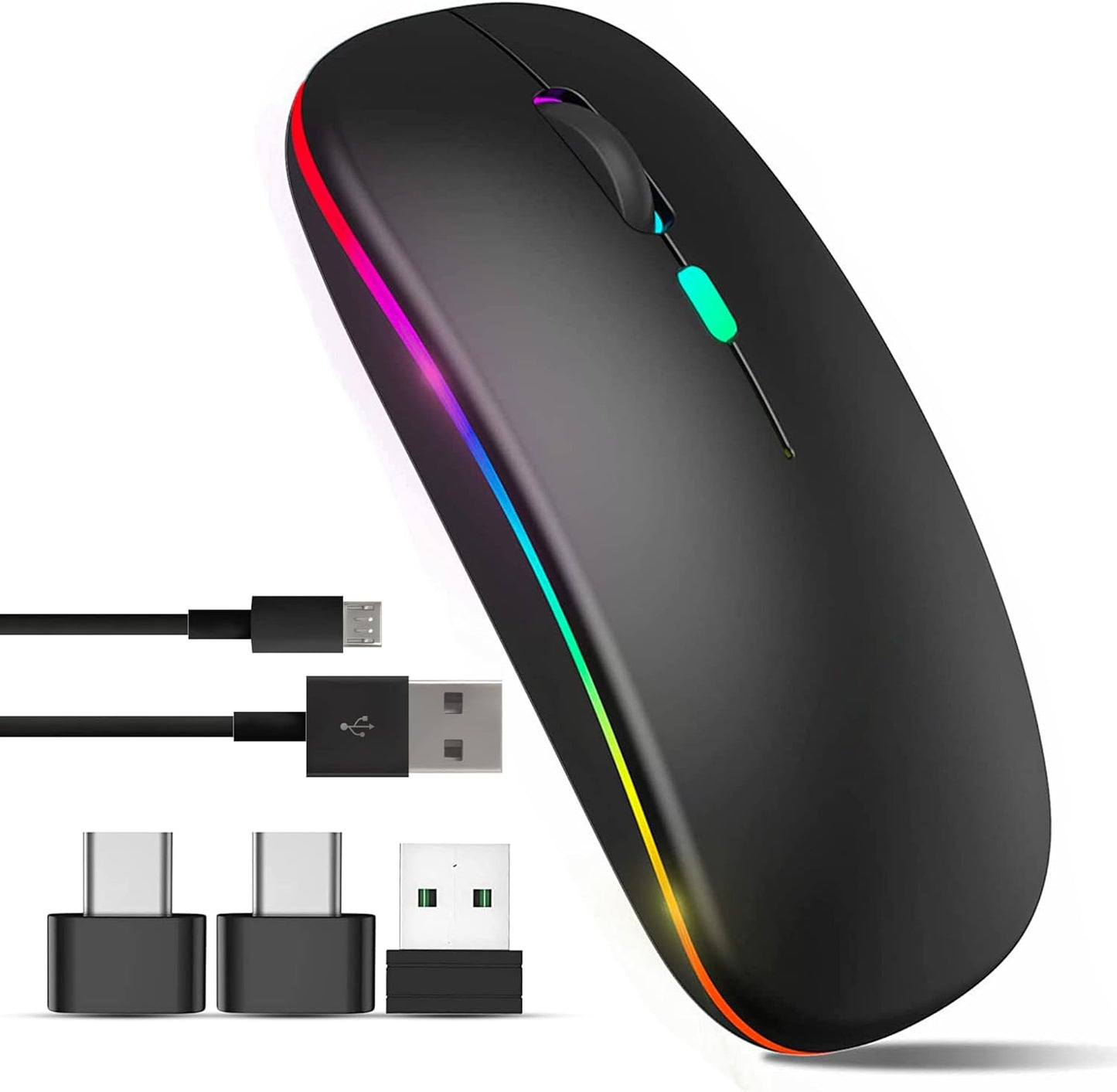 ماوس لاسلكي للابتوب من فوجاسي – بلوتوث 2.4 جيجا هرتز – قابل لإعادة الشحن مع محول USB-A إلى USB-C – 3 أزرار – تصميم أنيق