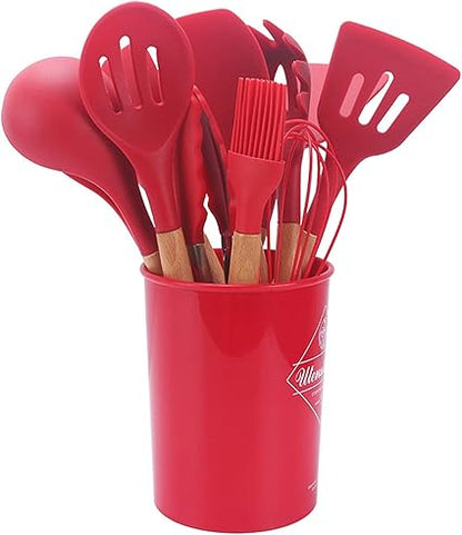 12 Piece Silicone Kitchen Utensil Set, Kitchen Utensil Set with Wooden Handles for Non-Stick Cookware Set, Great Kitchen Tools