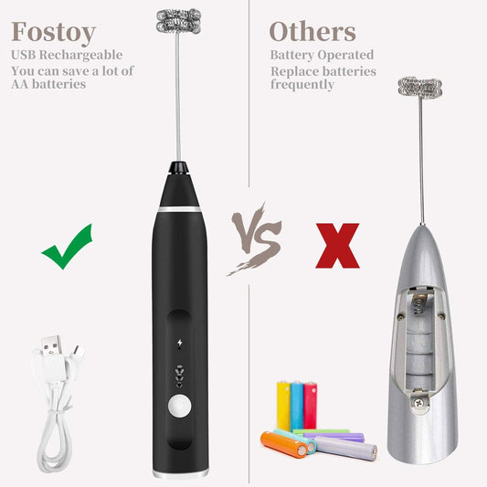 Portable Electric Whisk - 36V USB Rechargeable + 3 Stainless Steel Beaters | Ideal for Latte, Matcha &amp; Cappuccino (Large) by Fostoy
