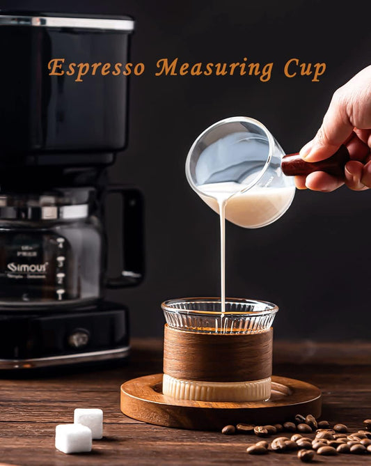 Professional 75ml Espresso Cup - Double Spout &amp; Stylish Wooden Handle | Barista Tool for Making Coffee and Milk!