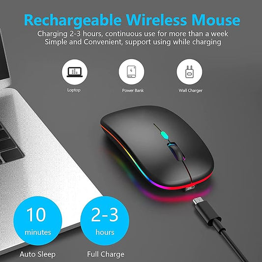 ماوس لاسلكي للابتوب من فوجاسي – بلوتوث 2.4 جيجا هرتز – قابل لإعادة الشحن مع محول USB-A إلى USB-C – 3 أزرار – تصميم أنيق