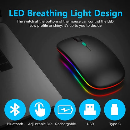 ماوس لاسلكي للابتوب من فوجاسي – بلوتوث 2.4 جيجا هرتز – قابل لإعادة الشحن مع محول USB-A إلى USB-C – 3 أزرار – تصميم أنيق
