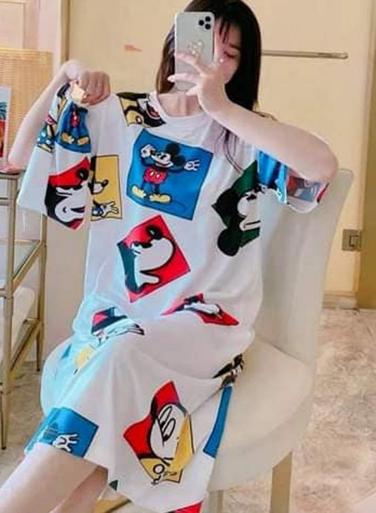 Oversized short cotton swimsuit with cartoon print - one size fits 55-85 kg, multi-shape