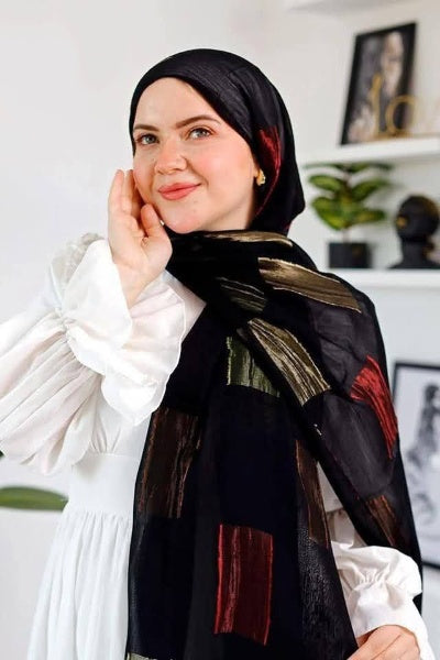 طرحه مودال ايراني - سواريه مدهب - لون اسود - 2متر*75سم