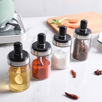 Glass Spice Jar with Spoon - Stylish and Versatile Design 