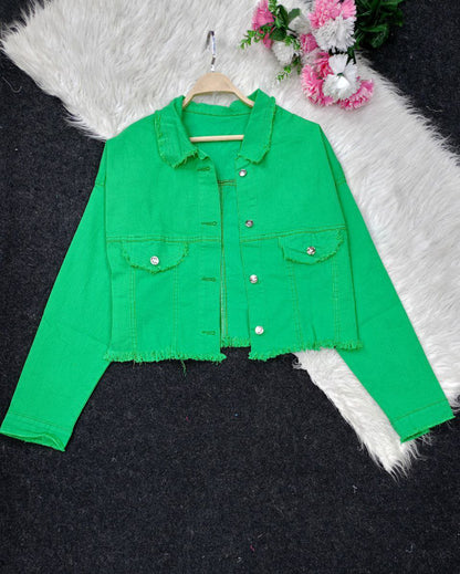 Girls' high waist denim jacket, stretchy 4-way stretch fabric - sizes from 55 to 85 kg - multiple colors to suit every taste!