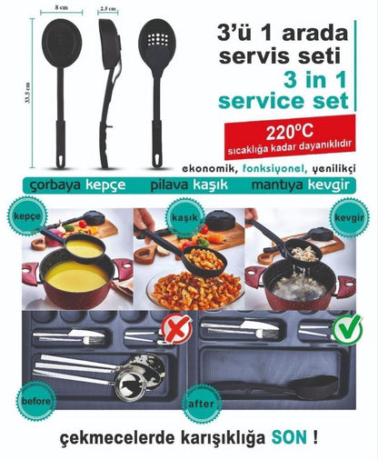 3 in 1 Trio Dispenser - Scoop, Spoon, and Strainer in One 