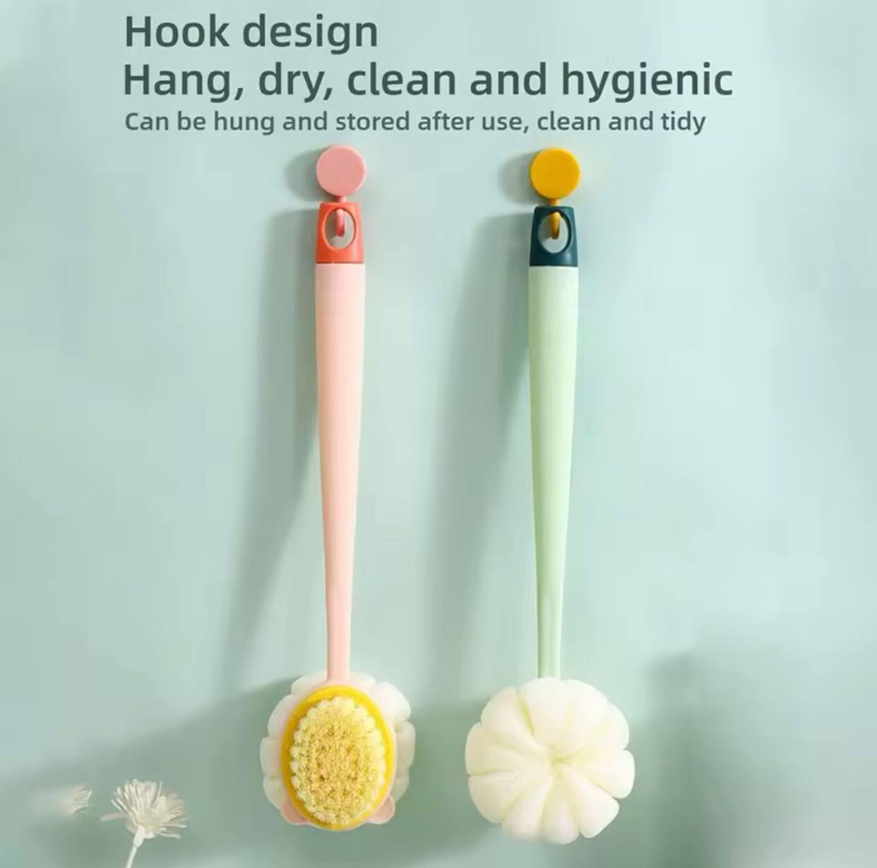 Double-Sided Body Brush with Long Handle, Chevron Pattern Bath Massager and Exfoliator, Multicolor, 1 Piece