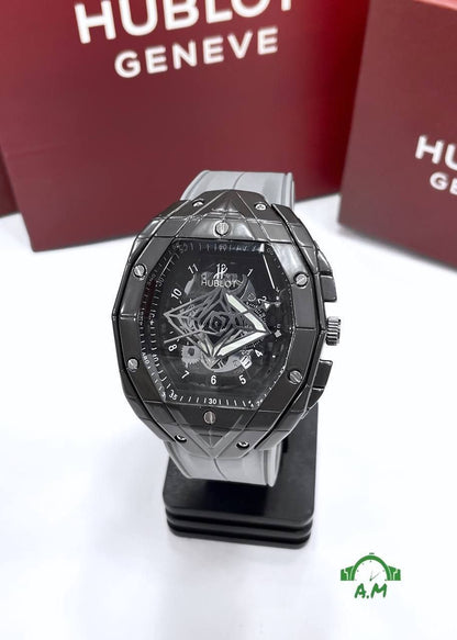 HUBLOT Original ساعه رجالي باللون الاسود – ربر لوكس متعدد الالوان – مقاس 45