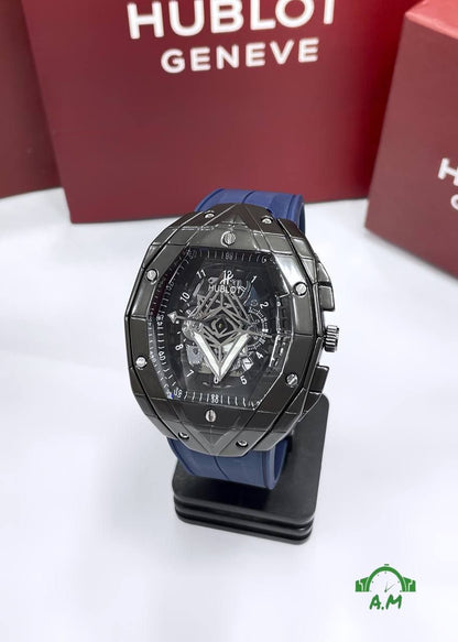 HUBLOT Original ساعه رجالي باللون الاسود – ربر لوكس متعدد الالوان – مقاس 45