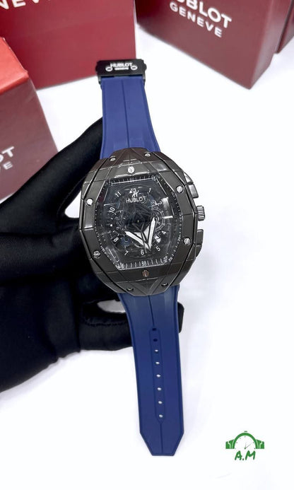 HUBLOT Original ساعه رجالي باللون الاسود – ربر لوكس متعدد الالوان – مقاس 45
