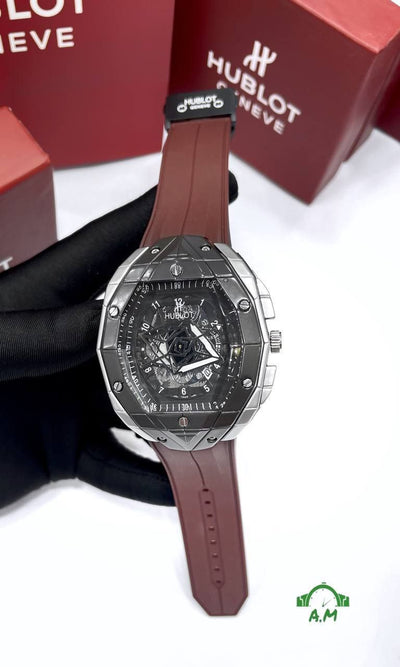 HUBLOT Original ساعه رجالي باللون الاسود – ربر لوكس متعدد الالوان – مقاس 45