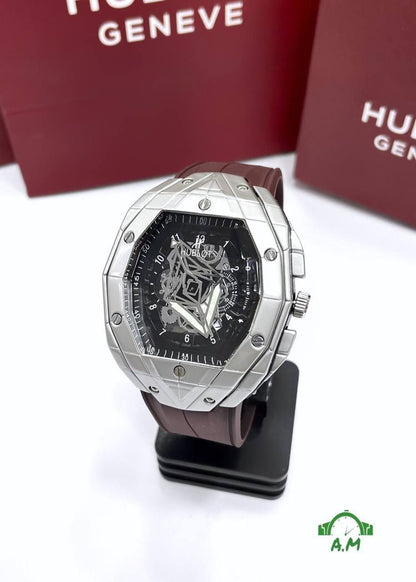 HUBLOT Original ساعه رجالي سلفر – ربر لوكس متعدد الالوان – مقاس 45