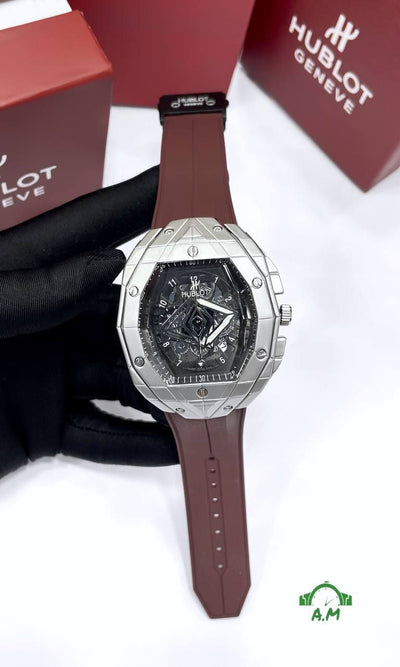 HUBLOT Original ساعه رجالي سلفر – ربر لوكس متعدد الالوان – مقاس 45