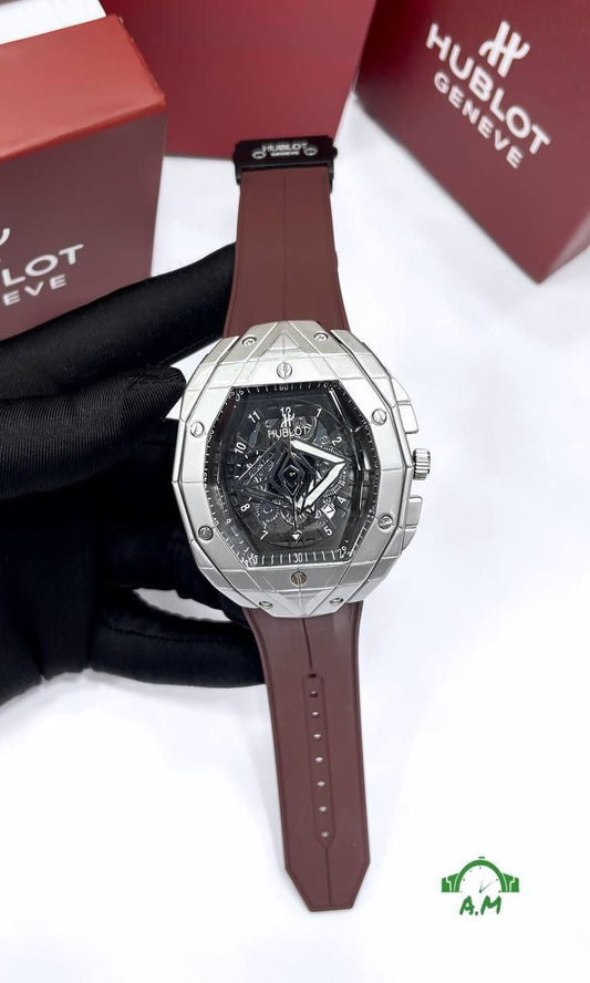 HUBLOT Original ساعه رجالي سلفر – ربر لوكس متعدد الالوان – مقاس 45