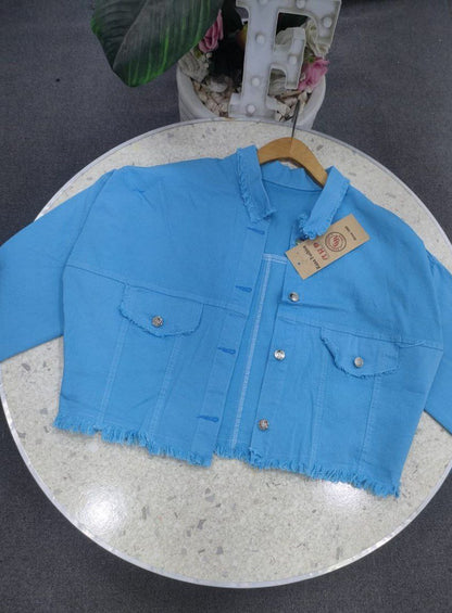 Girls' high waist denim jacket, stretchy 4-way stretch fabric - sizes from 55 to 85 kg - multiple colors to suit every taste!