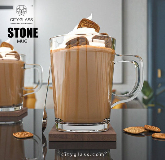 Aston Square Mug Set | 6-piece mug set suitable for tea, Nescafe, and cappuccino | The mugs come with a handle, a round shape, a beautifully designed, simple wall, and clear, pure glass
