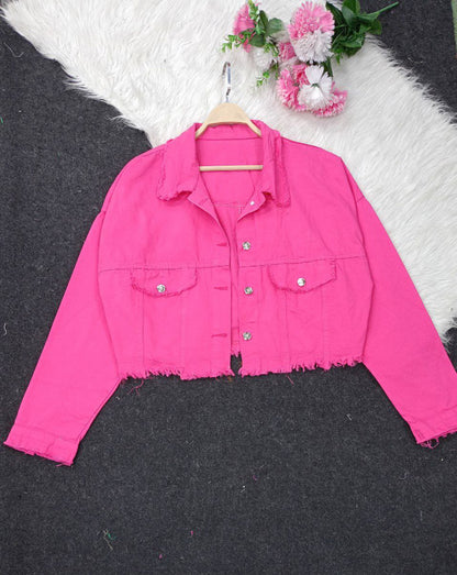 Girls' high waist denim jacket, stretchy 4-way stretch fabric - sizes from 55 to 85 kg - multiple colors to suit every taste!