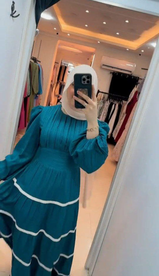 فستان أو دريس كم بمبه مطعّم جبير فريسكا – مستورد، One Size مريح حتى 90 كغ
