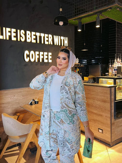 -one size - سوت قطعتين حريمي مشجر ميكس ألوان – فريسكا مستورد ناعم ومريح للخروجات الصيفية - تلبيس مريح حتى 85 كجم - one size