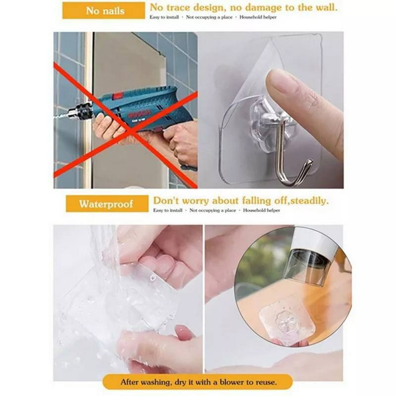 Transparent Hook Hanger - Stylish Design and High Stability with Strong Double Face (10 Pieces) 