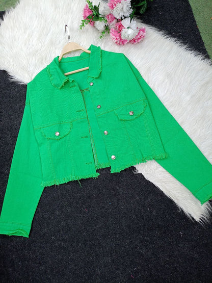 Girls' high waist denim jacket, stretchy 4-way stretch fabric - sizes from 55 to 85 kg - multiple colors to suit every taste!