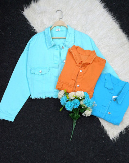 Girls' high waist denim jacket, stretchy 4-way stretch fabric - sizes from 55 to 85 kg - multiple colors to suit every taste!