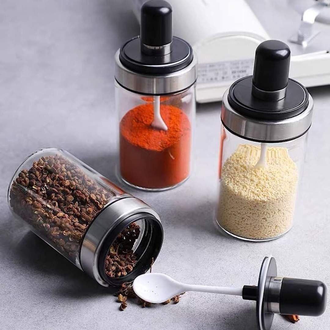Glass Spice Jar with Spoon - Stylish and Versatile Design 